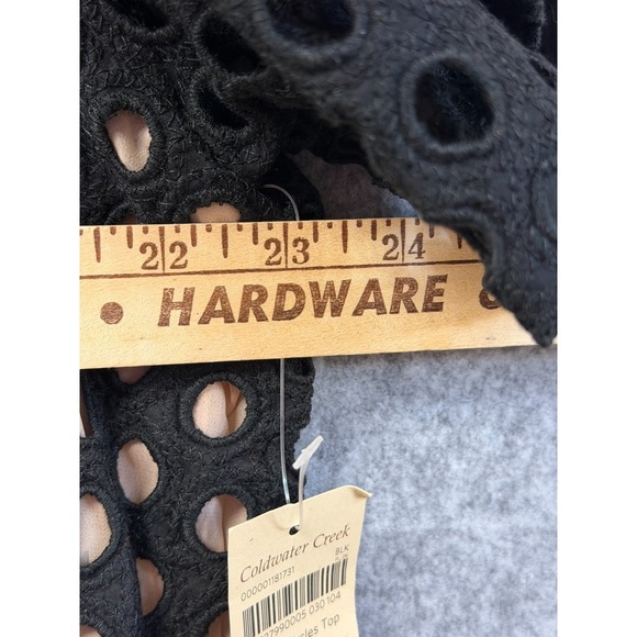 Coldwater Creek Black Eyelet Short Sleeve Cut-Out Blouse Women's Size XL/16 - Picture 8 of 9